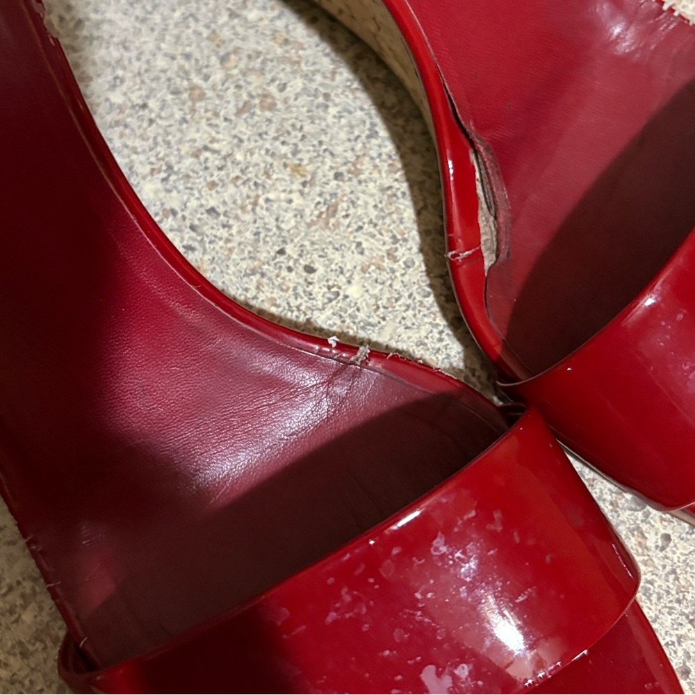 Gucci Red Patent Leather Cork Wedge Sandals - Picture 14 of 16